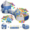 3 in 1 Kids Ball Pit Play Tent with Crawl Tunnel, Pop-Up Rocket Shape with Stars Theme for Boys and Girls Baby gifts